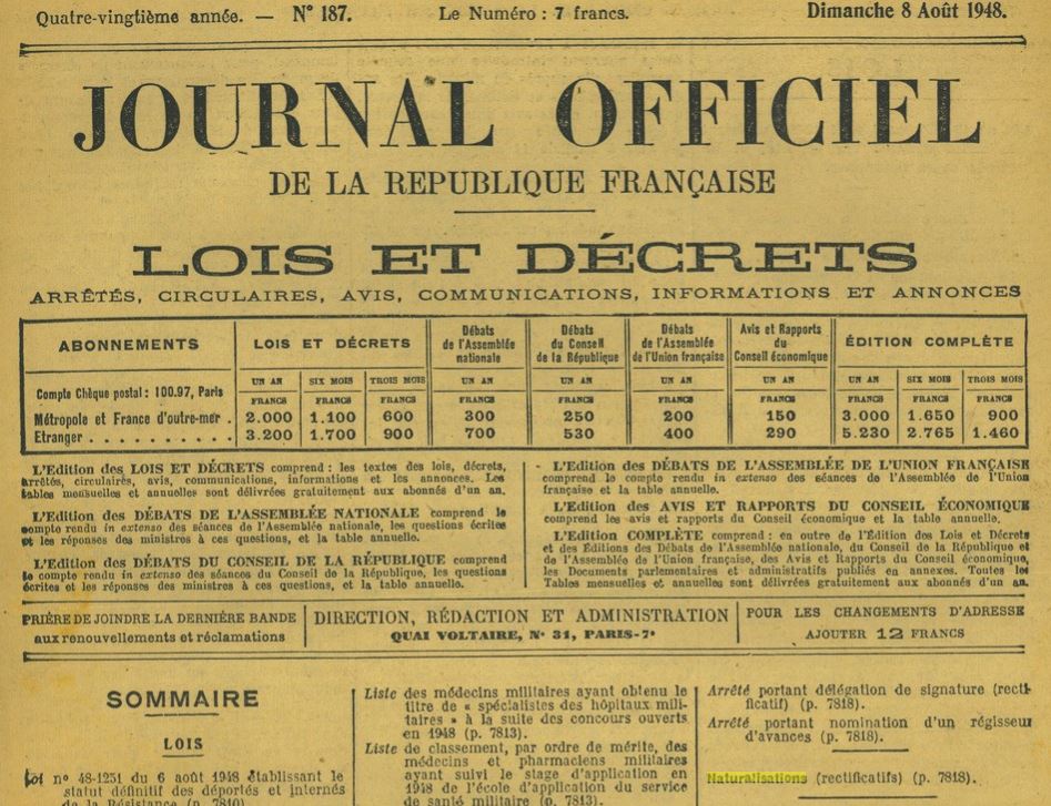 journal officiel naturalisation 2016